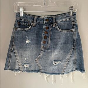 We The Free Blue Distressed Mini Skirt